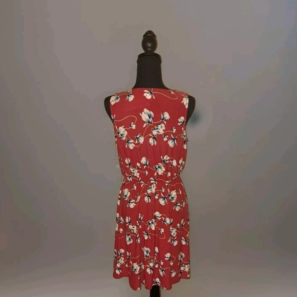 French Grey Knit Red Dress Women Size Medium Floral A-line Midi Office NWT B24#7 - Picture 3 of 9
